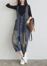 Boutique Dark Blue Patchwork Ripped Denim Jumpsuits